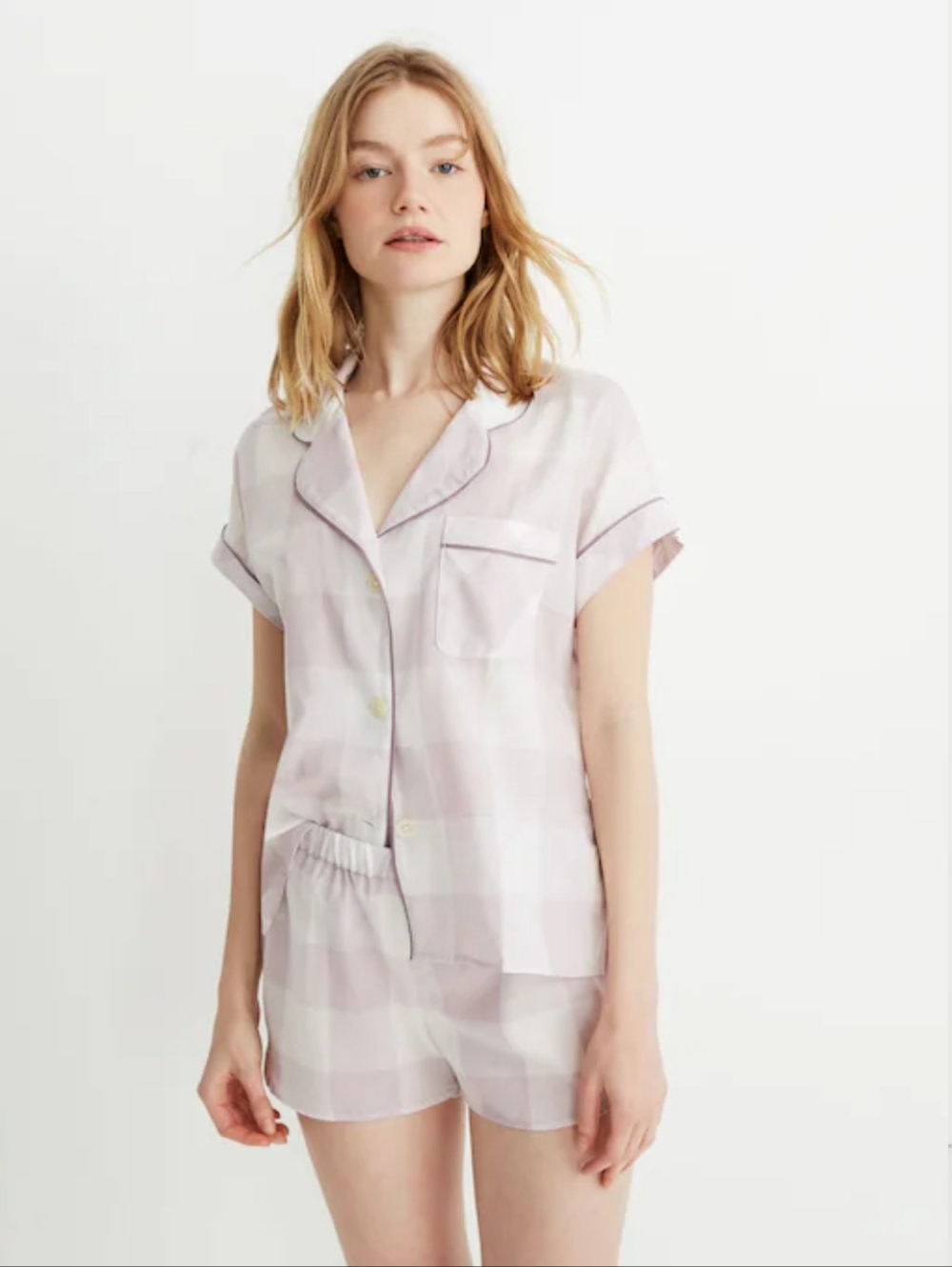 Madewell Bedtime Pajama Top lilac gingham marble Purple Small Comfy Soft  Collar